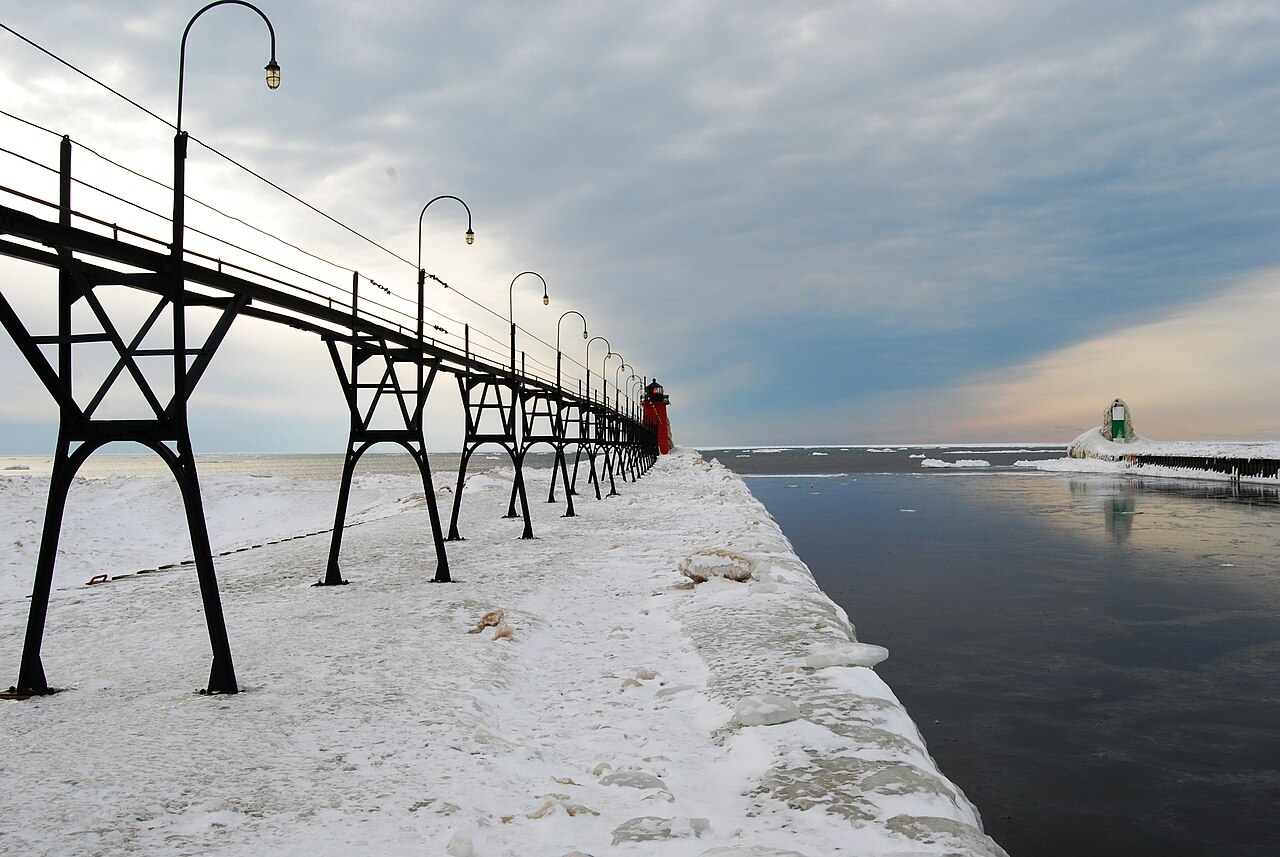 South Haven pier and lighthouse in winter